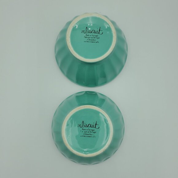 Anthropologie Latte Stoneware Turquoise Cereal Bowls Aqua Biscuit Soup Bowls - Picture 5 of 6